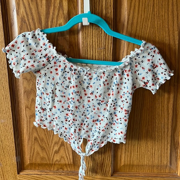 White, ribbed, floral, crop top - Picture 1 of 3